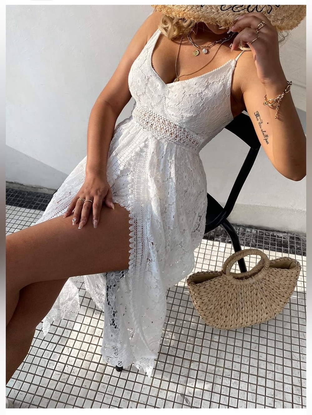 CUPSHE Women Lace Maxi Jumpsuit Summer V Neck Casual Beach Outfits - Picture 4 of 10